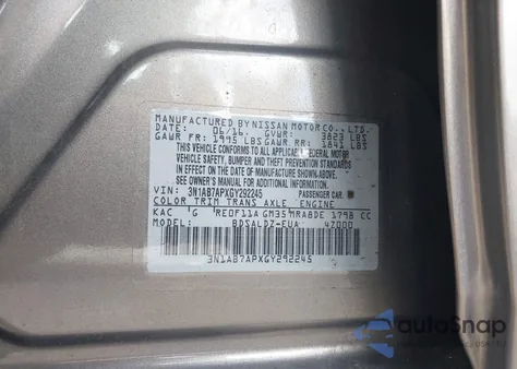 2016 Nissan Sentra Sv z USA, uszkodzony, nr VIN 3N1AB7APXGY292245